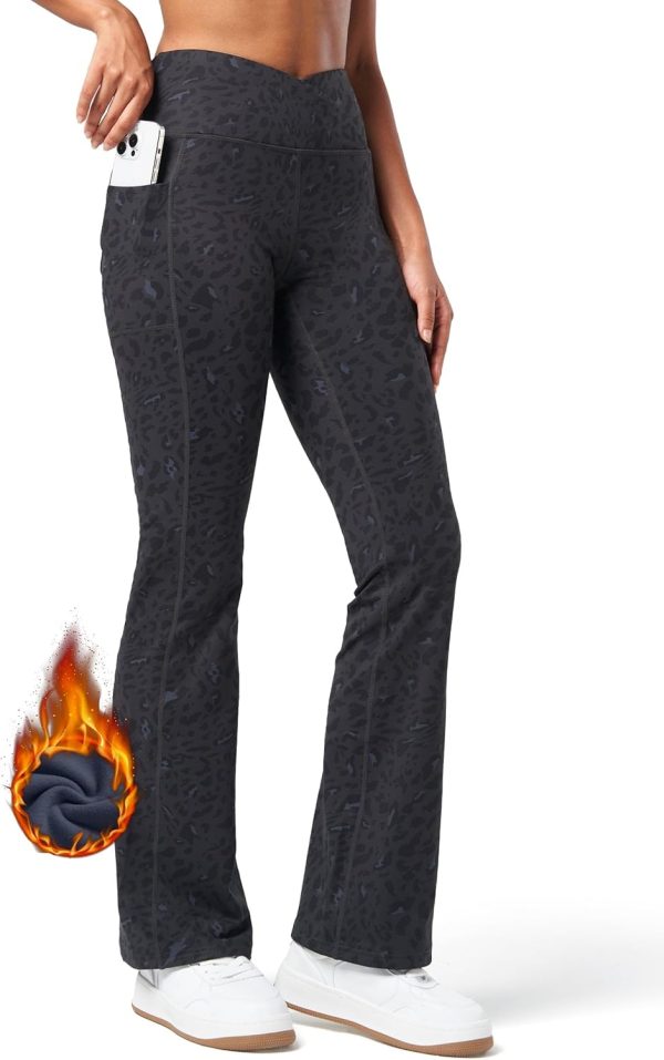 Willit Women's Fleece Lined Pants Yoga Crossover Leggings Bootcut Thermal Winter Pants Flare Leggings Water Resistant - Image 55