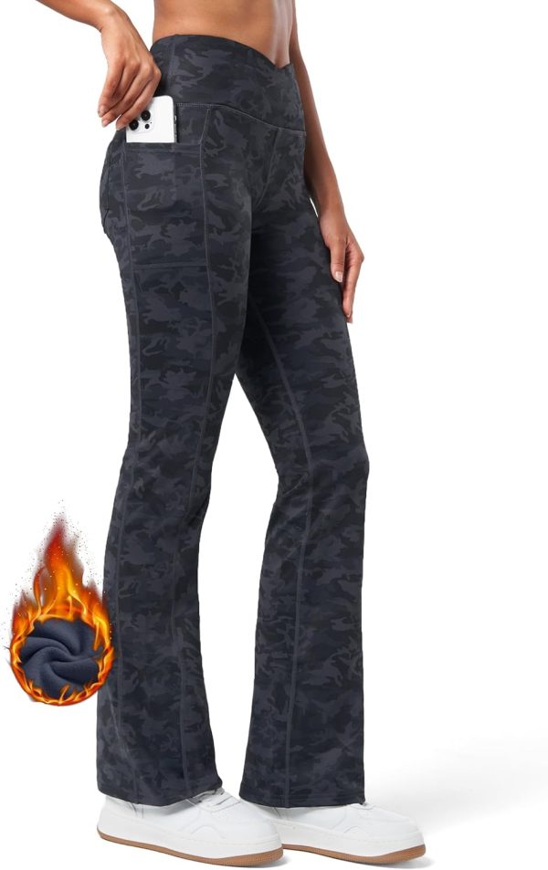 Willit Women's Fleece Lined Pants Yoga Crossover Leggings Bootcut Thermal Winter Pants Flare Leggings Water Resistant - Image 61