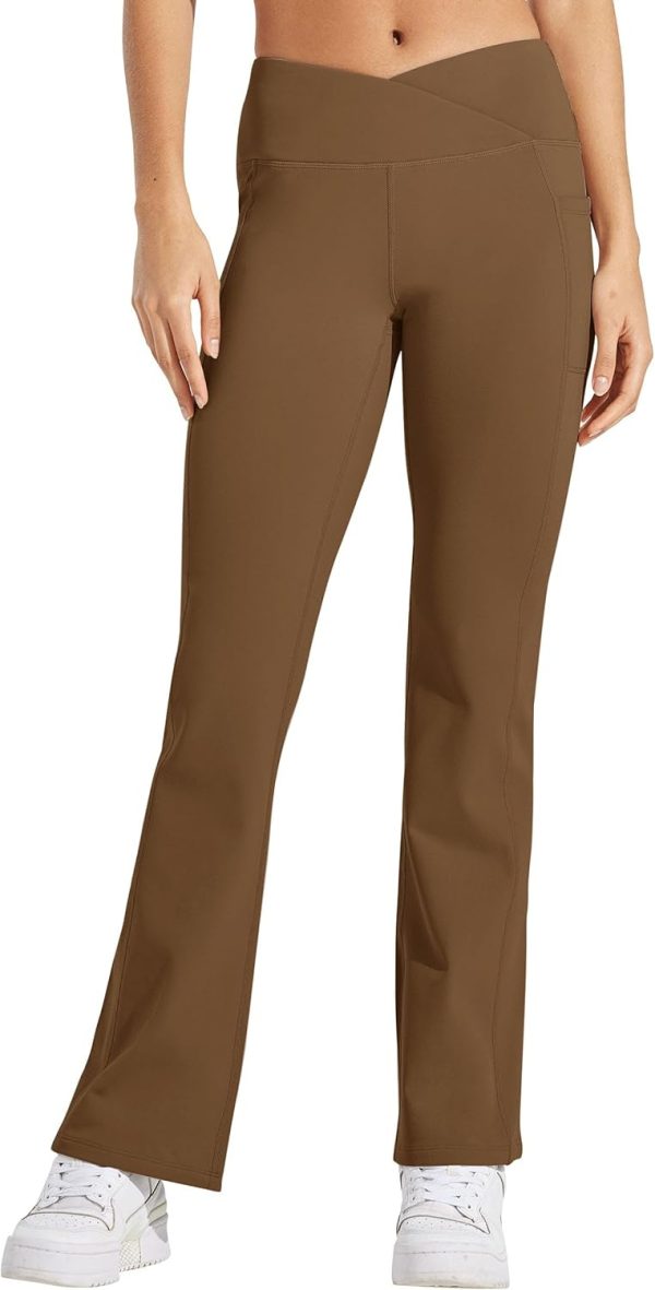 Willit Women's Fleece Lined Pants Yoga Crossover Leggings Bootcut Thermal Winter Pants Flare Leggings Water Resistant - Image 68