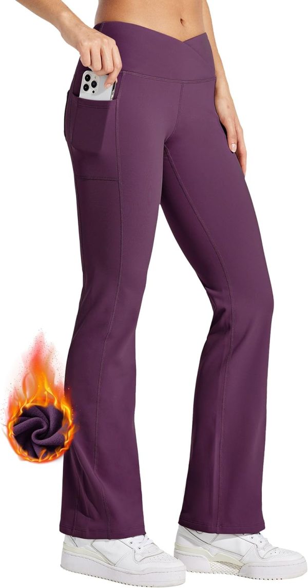 Willit Women's Fleece Lined Pants Yoga Crossover Leggings Bootcut Thermal Winter Pants Flare Leggings Water Resistant - Image 72