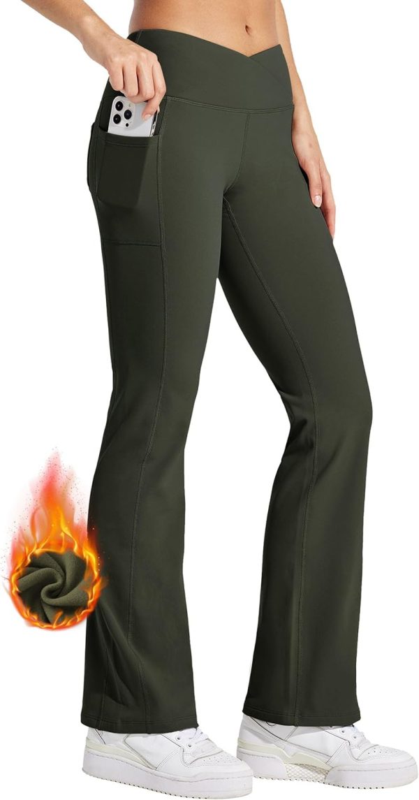 Willit Women's Fleece Lined Pants Yoga Crossover Leggings Bootcut Thermal Winter Pants Flare Leggings Water Resistant - Image 77