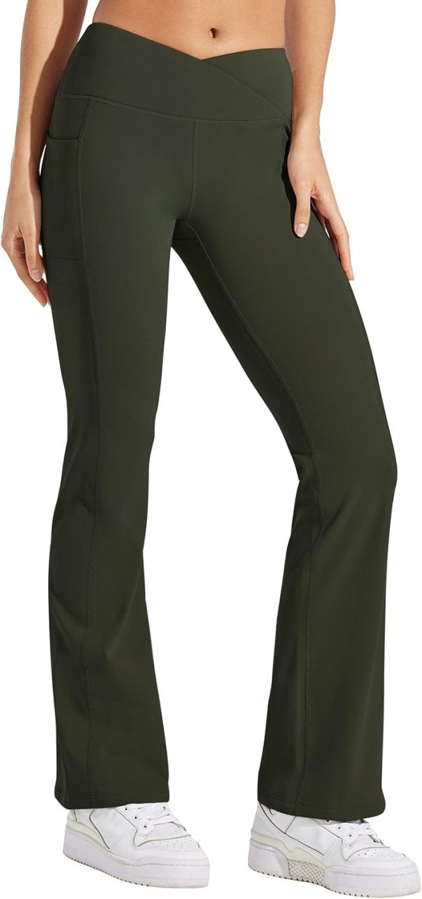 Willit Women's Fleece Lined Pants Yoga Crossover Leggings Bootcut Thermal Winter Pants Flare Leggings Water Resistant - Image 78
