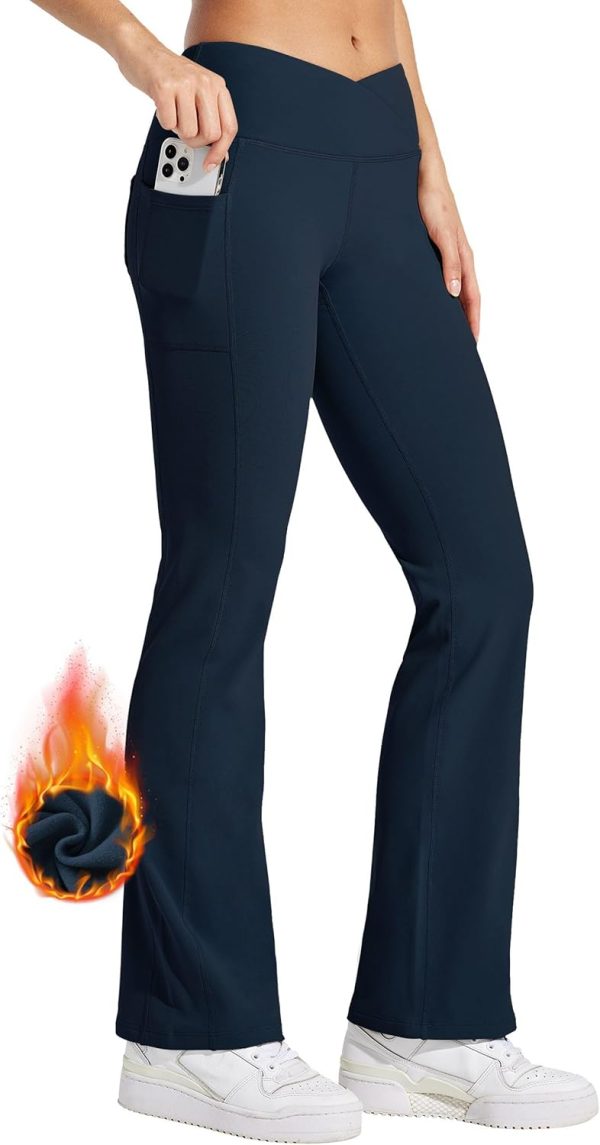 Willit Women's Fleece Lined Pants Yoga Crossover Leggings Bootcut Thermal Winter Pants Flare Leggings Water Resistant - Image 82