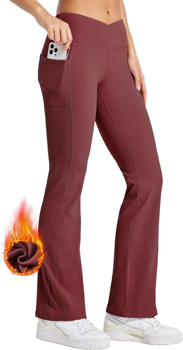 Willit Women's Fleece Lined Pants Yoga Crossover Leggings Bootcut Thermal Winter Pants Flare Leggings Water Resistant - Image 87