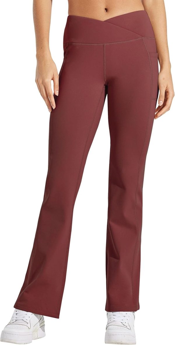 Willit Women's Fleece Lined Pants Yoga Crossover Leggings Bootcut Thermal Winter Pants Flare Leggings Water Resistant - Image 88
