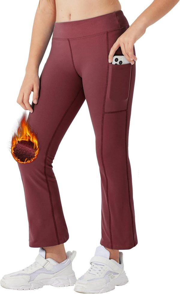 Willit Girls Fleece Lined Pants Flare Leggings with Pockets High Waist Yoga Pants Bootcut Water Resistant - Image 7