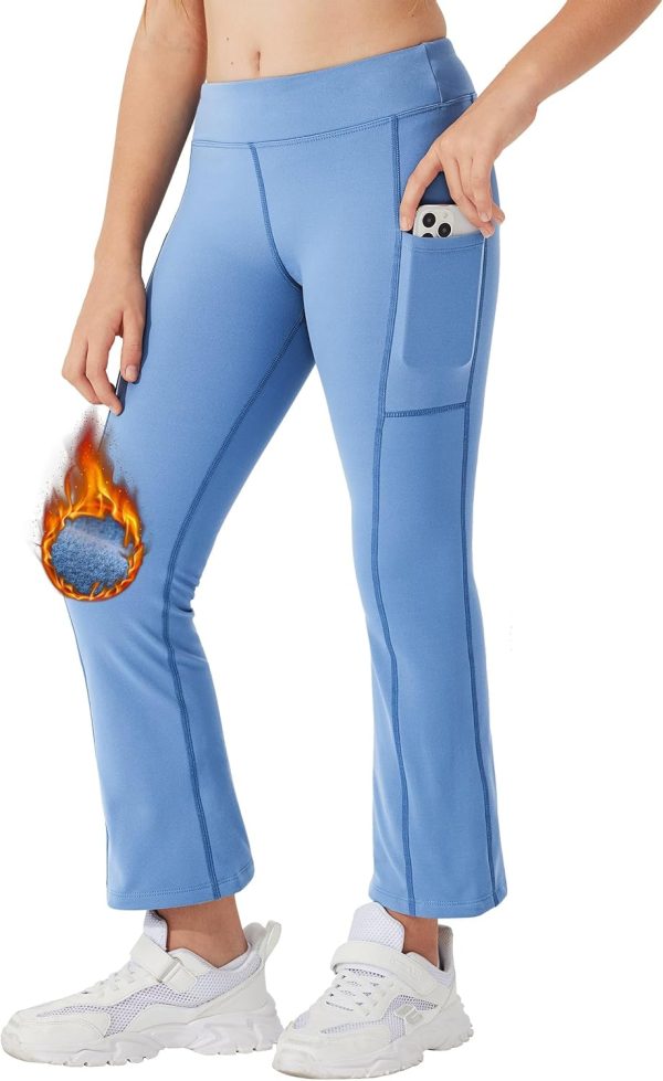 Willit Girls Fleece Lined Pants Flare Leggings with Pockets High Waist Yoga Pants Bootcut Water Resistant - Image 13