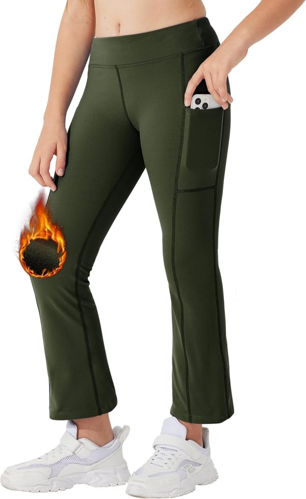 Willit Girls Fleece Lined Pants Flare Leggings with Pockets High Waist Yoga Pants Bootcut Water Resistant - Image 19