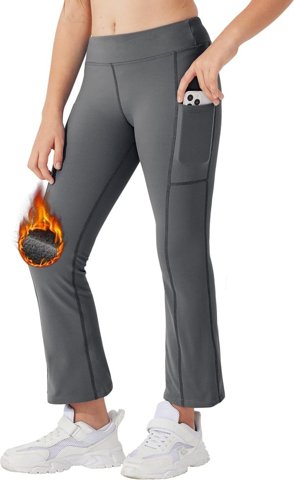 Willit Girls Fleece Lined Pants Flare Leggings with Pockets High Waist Yoga Pants Bootcut Water Resistant - Image 25