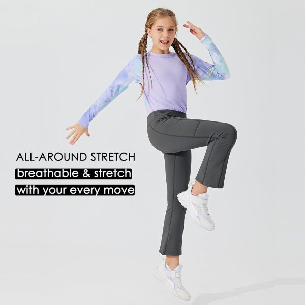 Willit Girls Fleece Lined Pants Flare Leggings with Pockets High Waist Yoga Pants Bootcut Water Resistant - Image 29