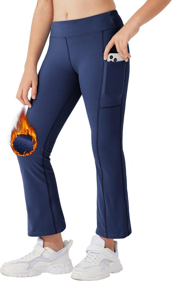 Willit Girls Fleece Lined Pants Flare Leggings with Pockets High Waist Yoga Pants Bootcut Water Resistant - Image 31