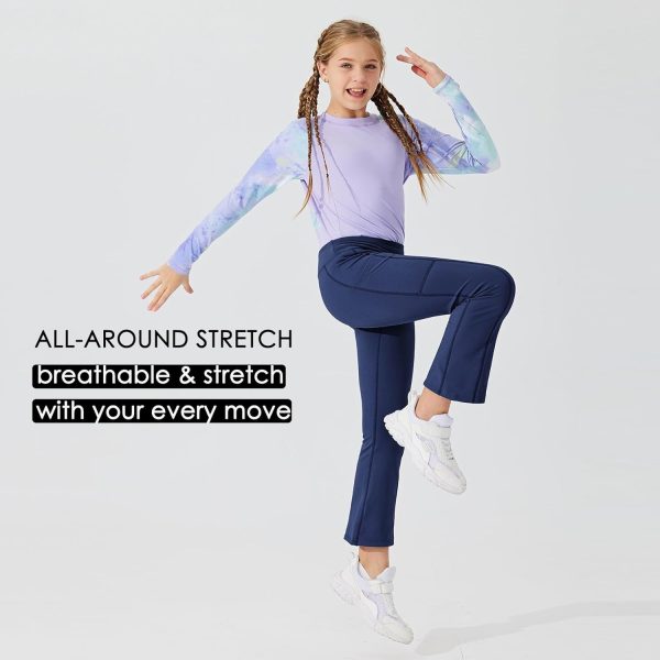 Willit Girls Fleece Lined Pants Flare Leggings with Pockets High Waist Yoga Pants Bootcut Water Resistant - Image 35