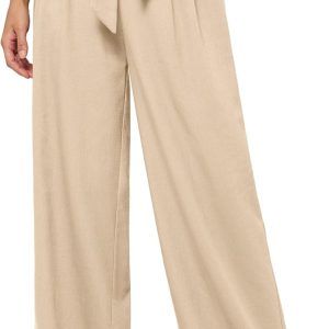Willit Women Linen Pants Casual Wide Leg Dress Pants High Waisted Paperbag Work Trousers Summer Tie Knot Pockets 28"/30"/32''