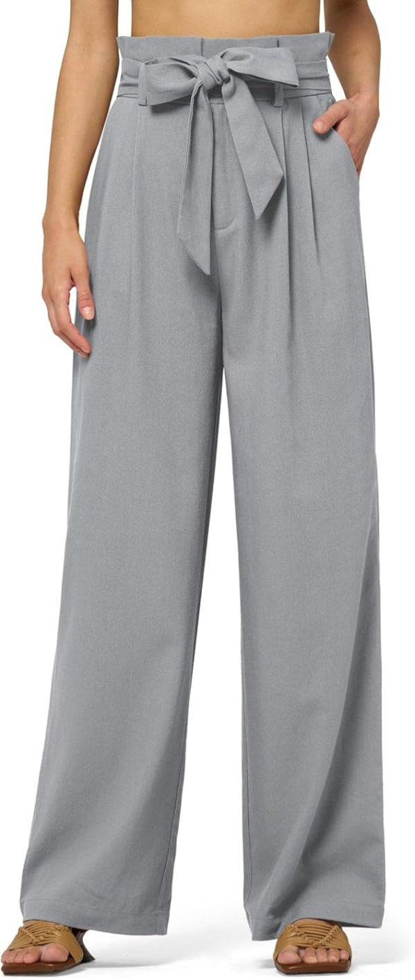 Willit Women Linen Pants Casual Wide Leg Dress Pants High Waisted Paperbag Work Trousers Summer Tie Knot Pockets 28"/30"/32'' - Image 2