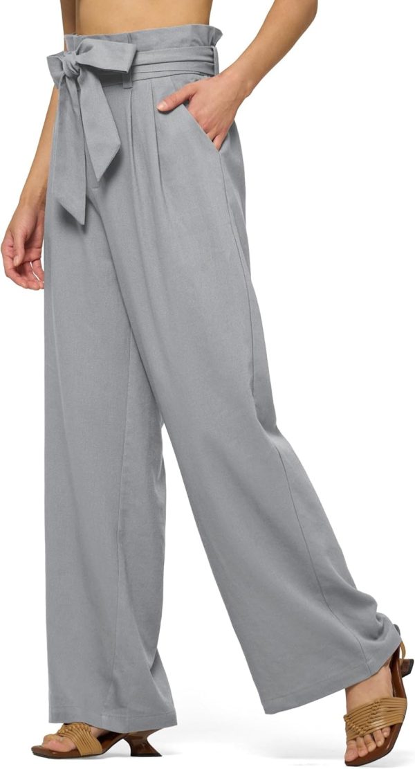 Willit Women Linen Pants Casual Wide Leg Dress Pants High Waisted Paperbag Work Trousers Summer Tie Knot Pockets 28"/30"/32'' - Image 3