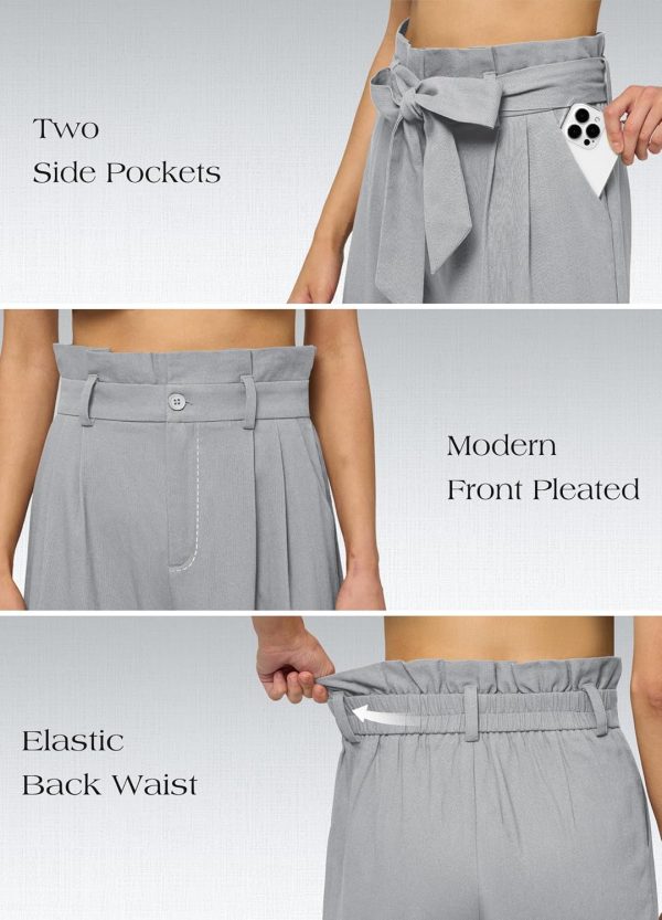 Willit Women Linen Pants Casual Wide Leg Dress Pants High Waisted Paperbag Work Trousers Summer Tie Knot Pockets 28"/30"/32'' - Image 6