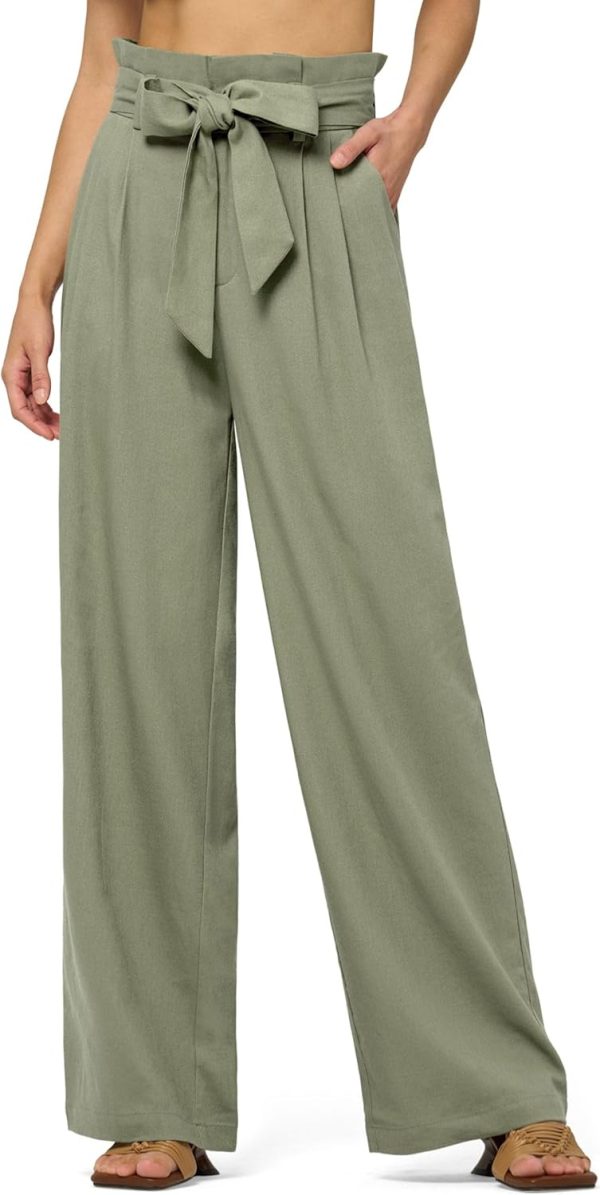 Willit Women Linen Pants Casual Wide Leg Dress Pants High Waisted Paperbag Work Trousers Summer Tie Knot Pockets 28"/30"/32'' - Image 8