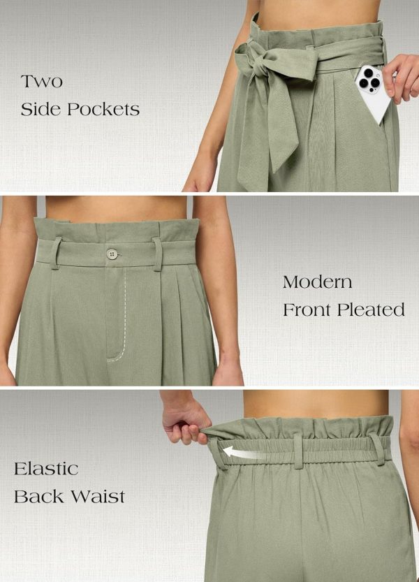 Willit Women Linen Pants Casual Wide Leg Dress Pants High Waisted Paperbag Work Trousers Summer Tie Knot Pockets 28"/30"/32'' - Image 12