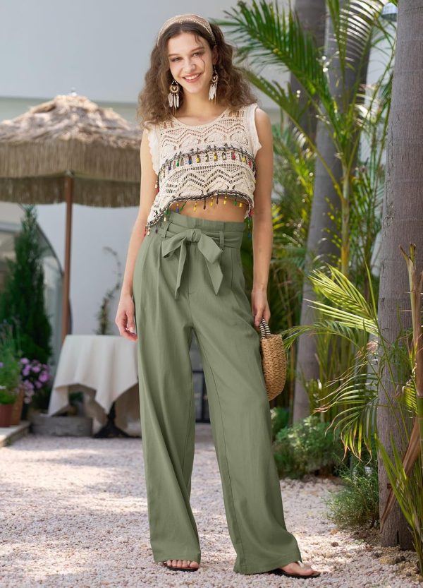 Willit Women Linen Pants Casual Wide Leg Dress Pants High Waisted Paperbag Work Trousers Summer Tie Knot Pockets 28"/30"/32'' - Image 13