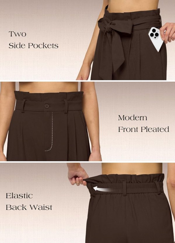 Willit Women Linen Pants Casual Wide Leg Dress Pants High Waisted Paperbag Work Trousers Summer Tie Knot Pockets 28"/30"/32'' - Image 17