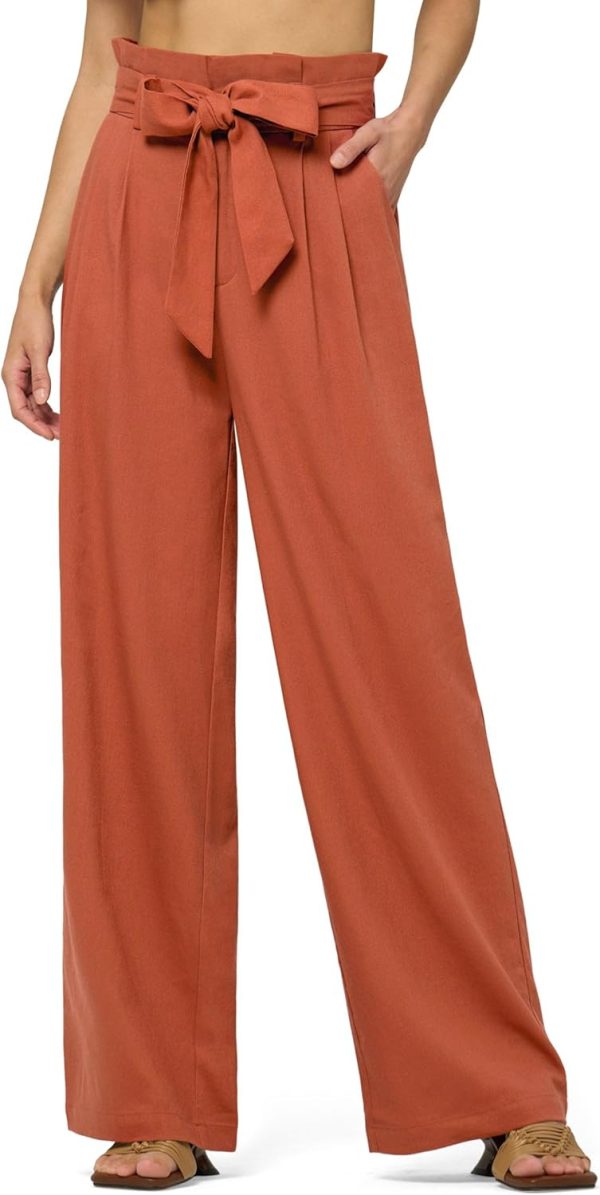 Willit Women Linen Pants Casual Wide Leg Dress Pants High Waisted Paperbag Work Trousers Summer Tie Knot Pockets 28"/30"/32'' - Image 19