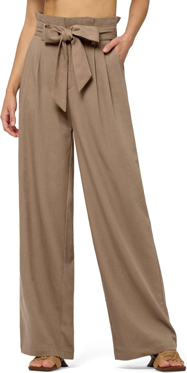 Willit Women Linen Pants Casual Wide Leg Dress Pants High Waisted Paperbag Work Trousers Summer Tie Knot Pockets 28"/30"/32'' - Image 25
