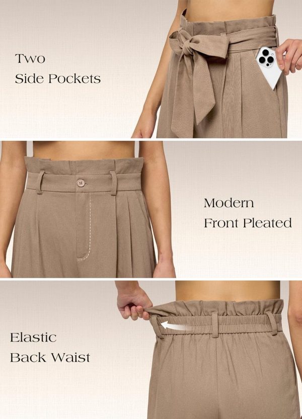 Willit Women Linen Pants Casual Wide Leg Dress Pants High Waisted Paperbag Work Trousers Summer Tie Knot Pockets 28"/30"/32'' - Image 29
