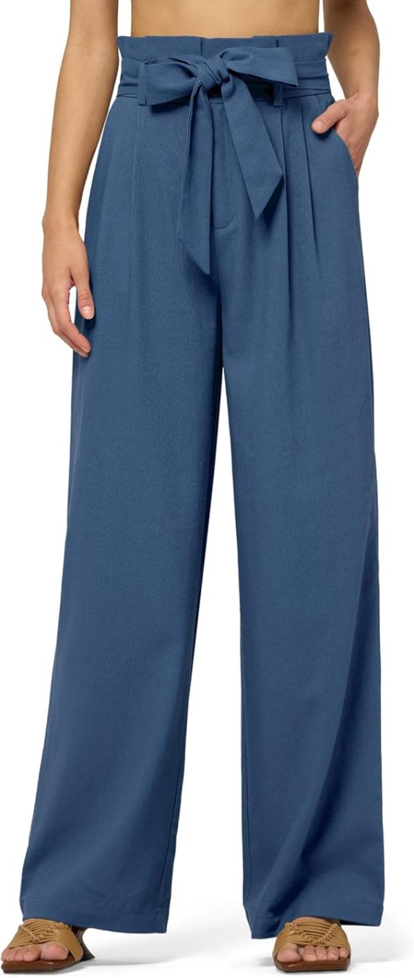 Willit Women Linen Pants Casual Wide Leg Dress Pants High Waisted Paperbag Work Trousers Summer Tie Knot Pockets 28"/30"/32'' - Image 31