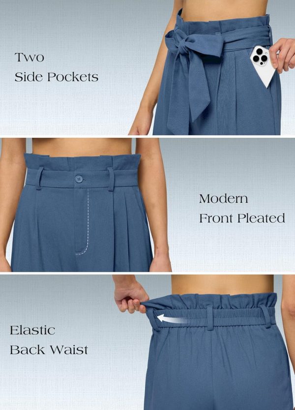 Willit Women Linen Pants Casual Wide Leg Dress Pants High Waisted Paperbag Work Trousers Summer Tie Knot Pockets 28"/30"/32'' - Image 35