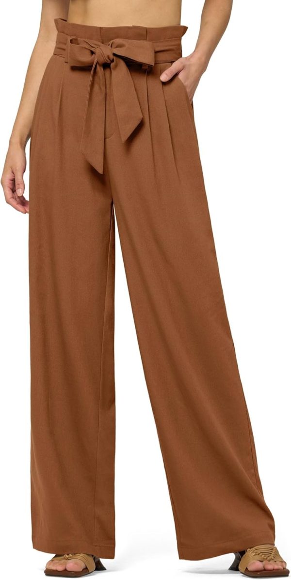 Willit Women Linen Pants Casual Wide Leg Dress Pants High Waisted Paperbag Work Trousers Summer Tie Knot Pockets 28"/30"/32'' - Image 37