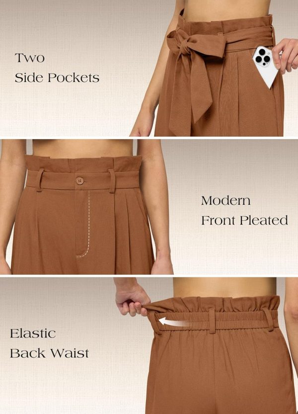 Willit Women Linen Pants Casual Wide Leg Dress Pants High Waisted Paperbag Work Trousers Summer Tie Knot Pockets 28"/30"/32'' - Image 41