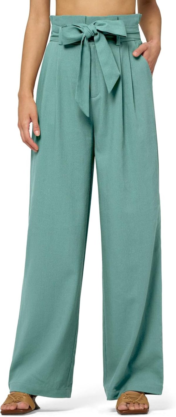 Willit Women Linen Pants Casual Wide Leg Dress Pants High Waisted Paperbag Work Trousers Summer Tie Knot Pockets 28"/30"/32'' - Image 43