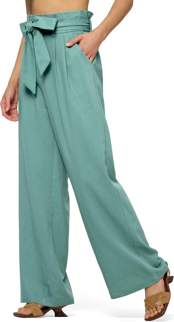Willit Women Linen Pants Casual Wide Leg Dress Pants High Waisted Paperbag Work Trousers Summer Tie Knot Pockets 28"/30"/32'' - Image 44