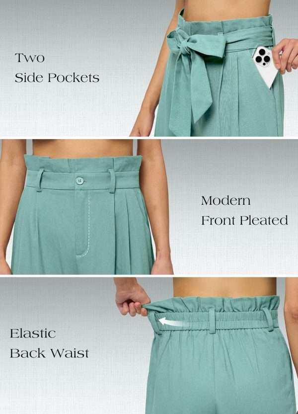 Willit Women Linen Pants Casual Wide Leg Dress Pants High Waisted Paperbag Work Trousers Summer Tie Knot Pockets 28"/30"/32'' - Image 47