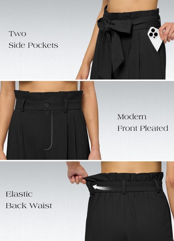Willit Women Linen Pants Casual Wide Leg Dress Pants High Waisted Paperbag Work Trousers Summer Tie Knot Pockets 28"/30"/32'' - Image 53