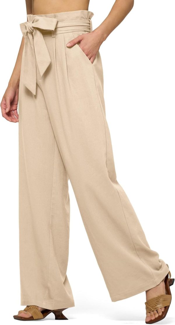 Willit Women Linen Pants Casual Wide Leg Dress Pants High Waisted Paperbag Work Trousers Summer Tie Knot Pockets 28"/30"/32'' - Image 55