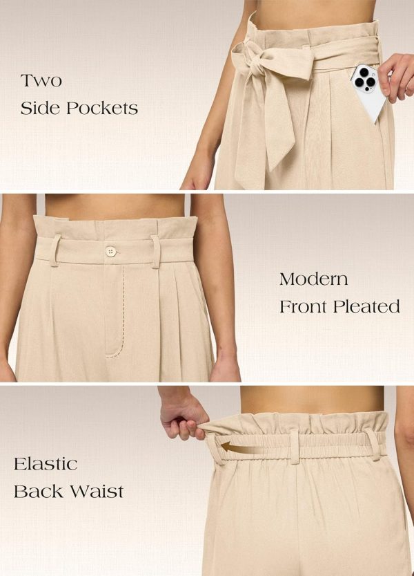 Willit Women Linen Pants Casual Wide Leg Dress Pants High Waisted Paperbag Work Trousers Summer Tie Knot Pockets 28"/30"/32'' - Image 58