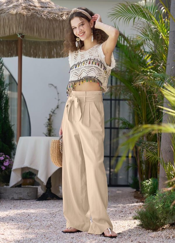 Willit Women Linen Pants Casual Wide Leg Dress Pants High Waisted Paperbag Work Trousers Summer Tie Knot Pockets 28"/30"/32'' - Image 59