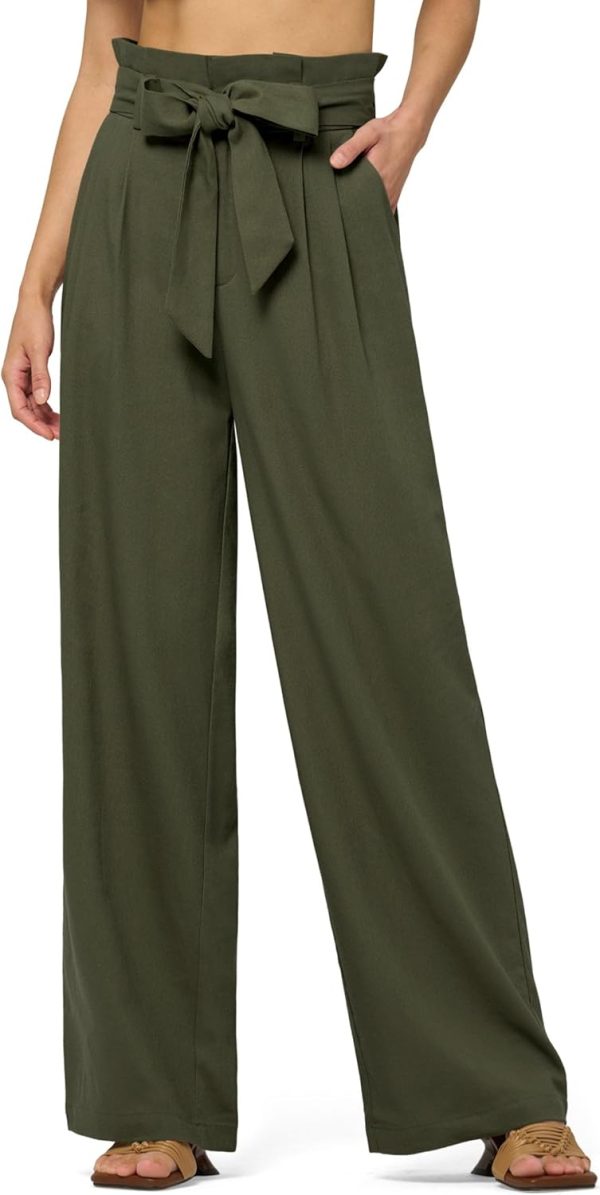 Willit Women Linen Pants Casual Wide Leg Dress Pants High Waisted Paperbag Work Trousers Summer Tie Knot Pockets 28"/30"/32'' - Image 66