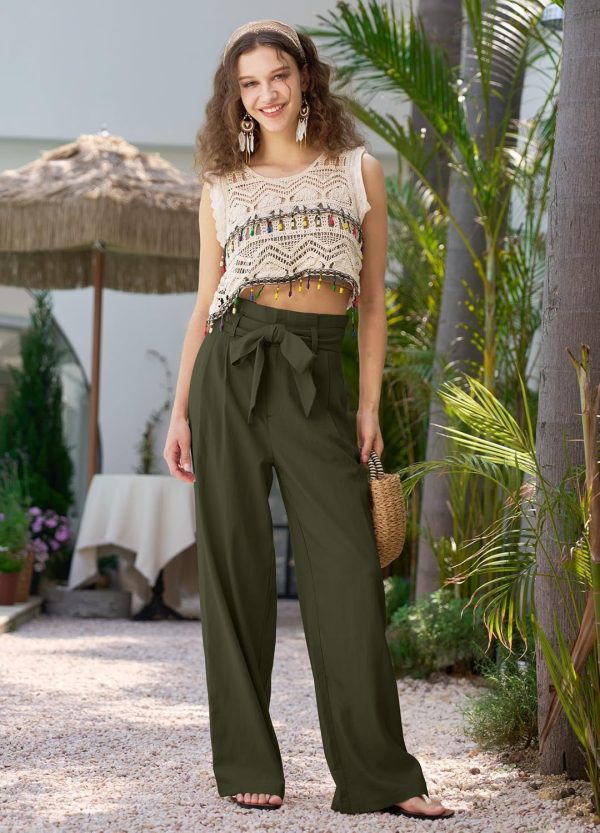 Willit Women Linen Pants Casual Wide Leg Dress Pants High Waisted Paperbag Work Trousers Summer Tie Knot Pockets 28"/30"/32'' - Image 71