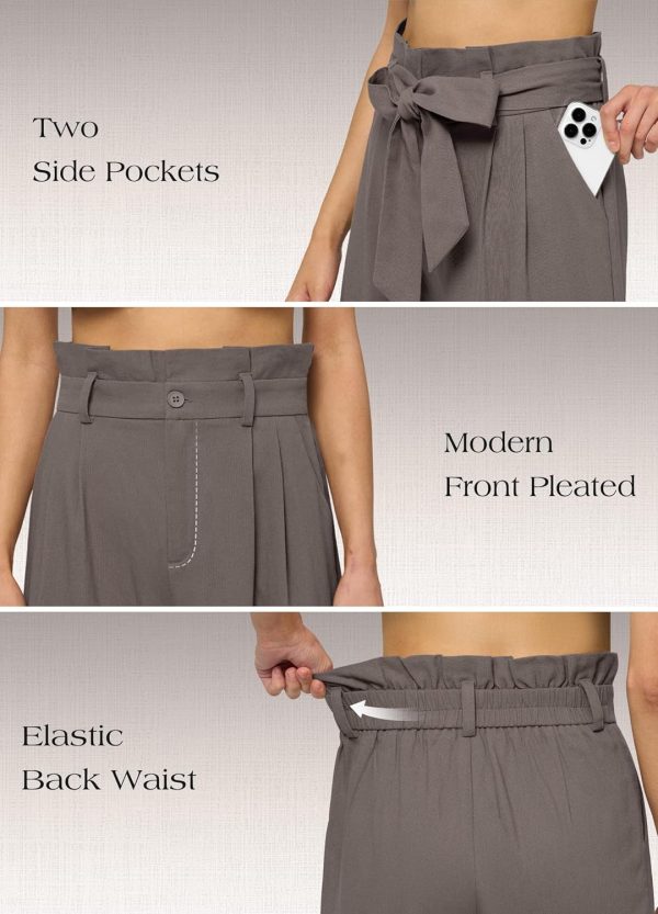 Willit Women Linen Pants Casual Wide Leg Dress Pants High Waisted Paperbag Work Trousers Summer Tie Knot Pockets 28"/30"/32'' - Image 76