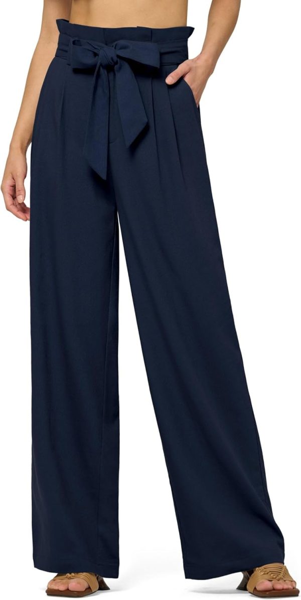 Willit Women Linen Pants Casual Wide Leg Dress Pants High Waisted Paperbag Work Trousers Summer Tie Knot Pockets 28"/30"/32'' - Image 78