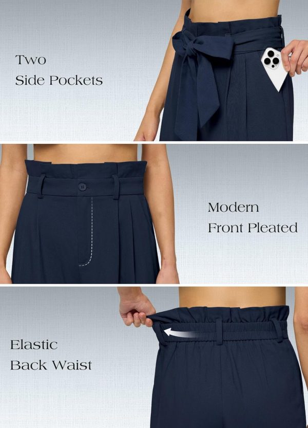 Willit Women Linen Pants Casual Wide Leg Dress Pants High Waisted Paperbag Work Trousers Summer Tie Knot Pockets 28"/30"/32'' - Image 82