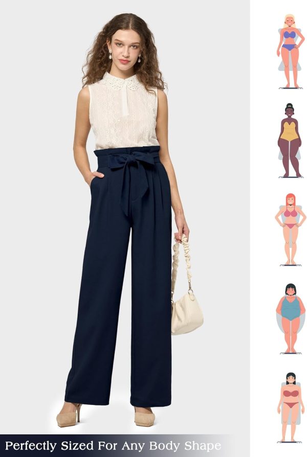 Willit Women Linen Pants Casual Wide Leg Dress Pants High Waisted Paperbag Work Trousers Summer Tie Knot Pockets 28"/30"/32'' - Image 83
