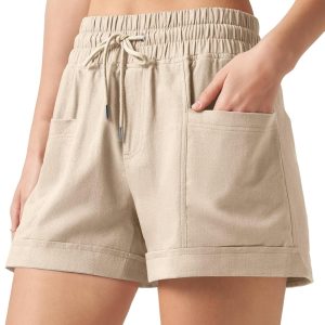 Willit Women's Linen Shorts Casual Summer Shorts High Waisted Comfy Pull On Shorts with Pockets 4"