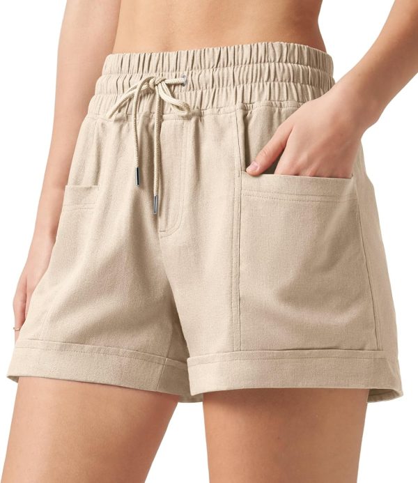 Willit Women's Linen Shorts Casual Summer Shorts High Waisted Comfy Pull On Shorts with Pockets 4"