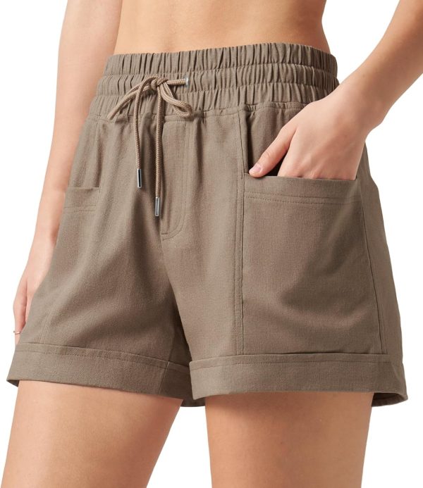 Willit Women's Linen Shorts Casual Summer Shorts High Waisted Comfy Pull On Shorts with Pockets 4" - Image 2