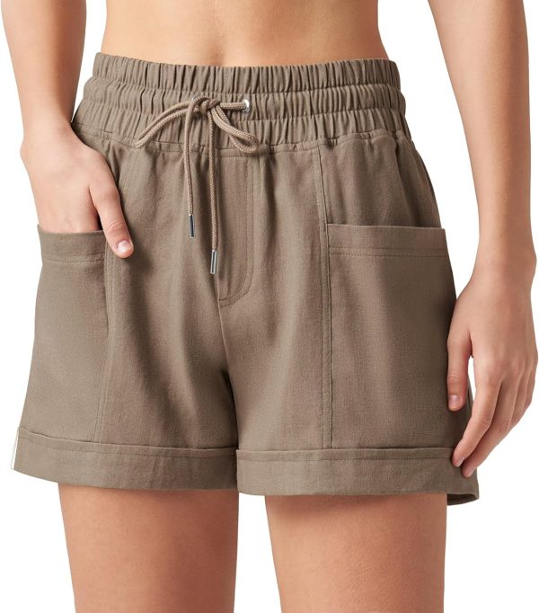 Willit Women's Linen Shorts Casual Summer Shorts High Waisted Comfy Pull On Shorts with Pockets 4" - Image 3