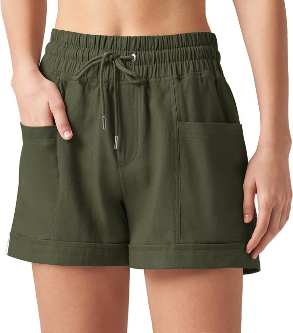 Willit Women's Linen Shorts Casual Summer Shorts High Waisted Comfy Pull On Shorts with Pockets 4" - Image 14