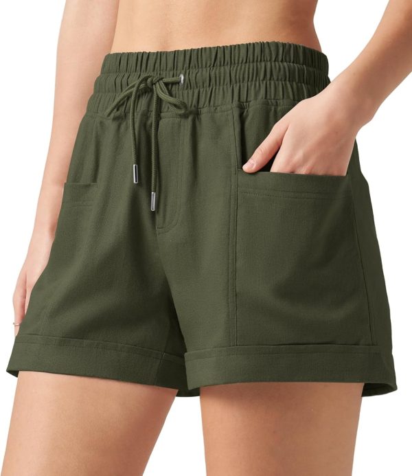 Willit Women's Linen Shorts Casual Summer Shorts High Waisted Comfy Pull On Shorts with Pockets 4" - Image 15